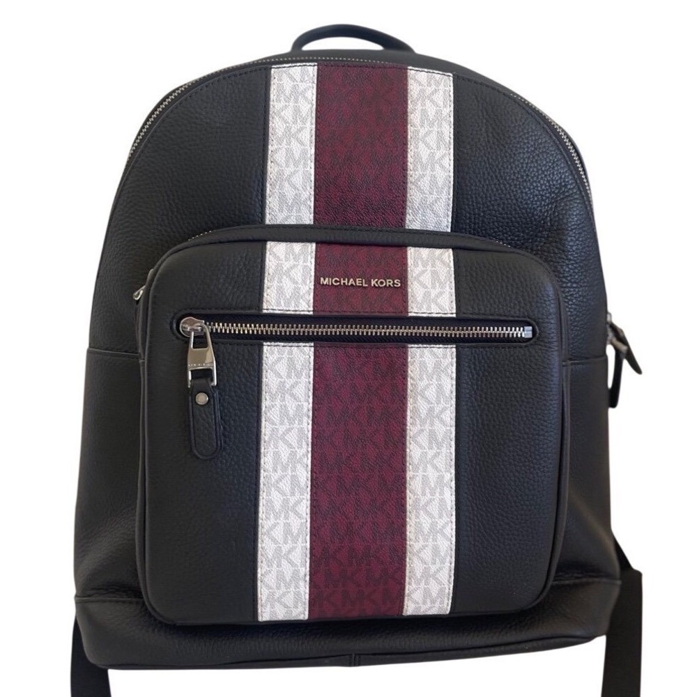 Michael Kors Hudson Commuter Black Pebble Leather Striped Backpack Work Travel